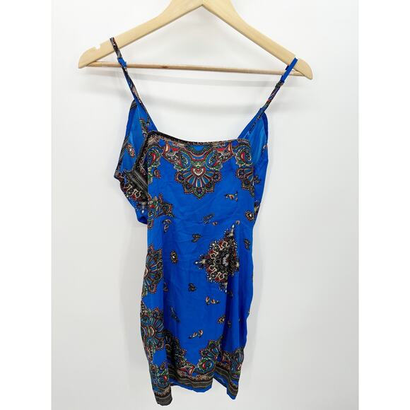 Missguided Blue Paisley Print Twist Front Cami Tank Dress Women's Size 6 NWT - Picture 2 of 13